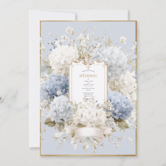 Elegant Blue Hydrangeas Vintage Wedding Kaart (Voorkant)