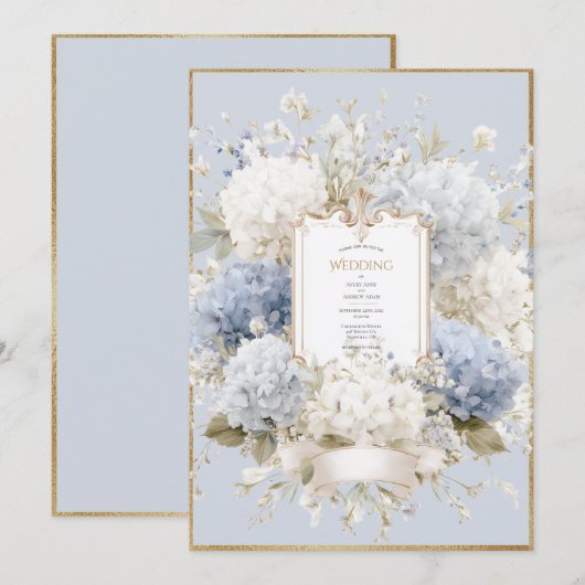 Elegant Blue Hydrangeas Vintage Wedding Kaart (Voorkant / Achterkant)