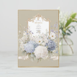 Elegant Blue Hydrangeas Vintage Wedding Kaart