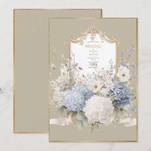 Elegant Blue Hydrangeas Vintage Wedding Kaart (Voorkant / Achterkant)