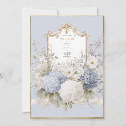 Elegant Blue Hydrangeas Vintage Wedding Kaart (Voorkant)
