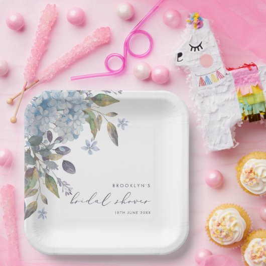 Elegant Blue Hydrangeas Vrijgezellenfeest Papieren Bordje (Feest)