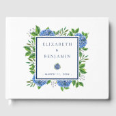 Elegant Blue Hydrangeas Waterverf Wedding Gastenboek (Voorkant)