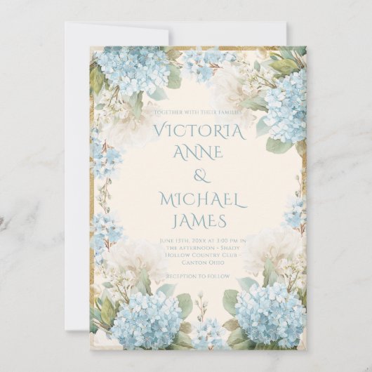 Elegant Blue Hydrangeas Wedding  Kaart (Voorkant)