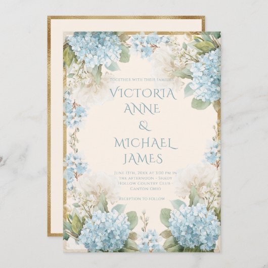 Elegant Blue Hydrangeas Wedding  Kaart (Voorkant / Achterkant)