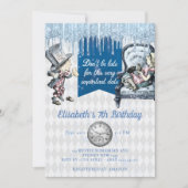 Elegant Blue Ice Alice in Wonderland Party Kaart (Voorkant)