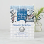 Elegant Blue Ice Alice in Wonderland Party Kaart (Staand voorkant)