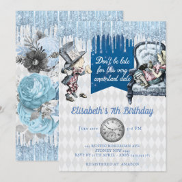 Elegant Blue Ice Alice in Wonderland Party Kaart