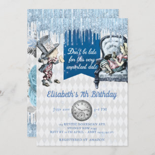 Elegant Blue Ice Alice in Wonderland Party Kaart