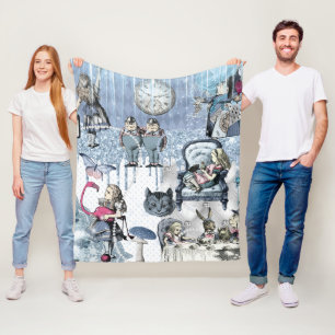 Elegant Blue Ice Alice in Wonderland Silver Glitte Fleece Deken