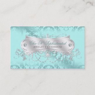 Elegant Blue Ice Damask Swirl Visitekaartje