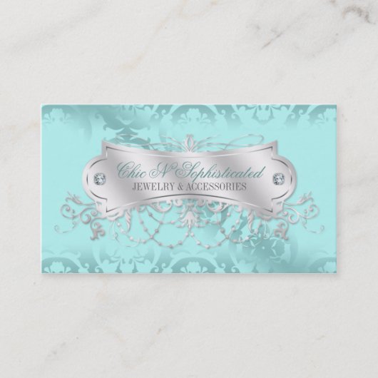 Elegant Blue Ice Damask Swirl Visitekaartje (Voorkant)