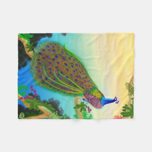 Elegant Blue Indian Peacock Fleece Blanket (Voorkant (Horizontaal))