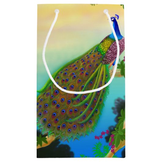 Elegant Blue Indian Peacock Gift Bag Klein Cadeauzakje (Achterkant)