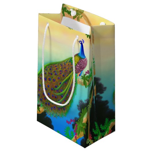 Elegant Blue Indian Peacock Gift Bag Klein Cadeauzakje (Voorkant Gekanteld)