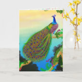 Elegant Blue Indian Peacock Wenskaart Kaart (Gele Bloem)