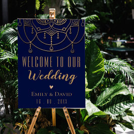 Elegant Blue Indian Traditional Design Welcome Poster