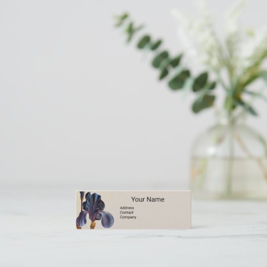 ELEGANT BLUE IRIS-monogram Mini Visitekaartje (Staand voorkant)