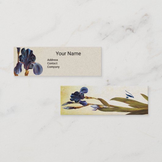 ELEGANT BLUE IRIS-monogram Mini Visitekaartje (Voorkant / Achterkant)