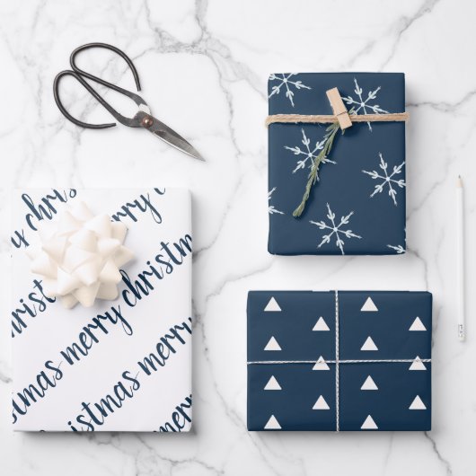 Elegant Blue Ivory Merry kerst Inpakpapier Vel (Voorkant)