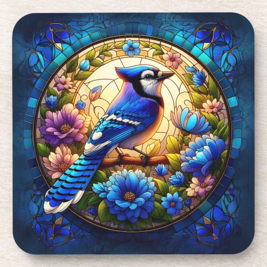 Elegant Blue Jay Glas in lood Natuur-geïnspireerd Bier Onderzetter (Voorkant)