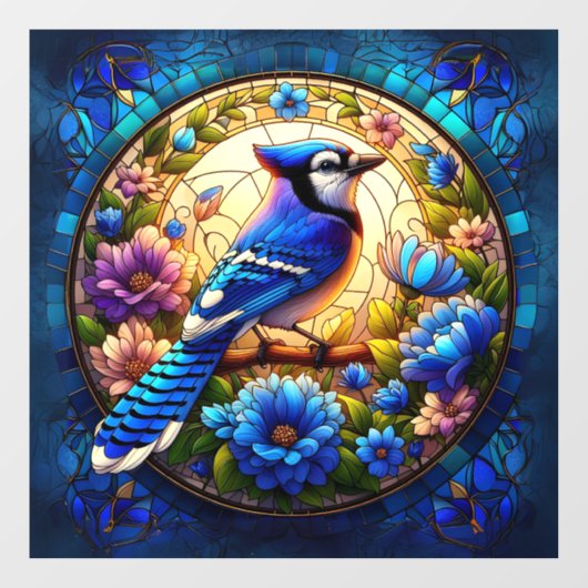 Elegant Blue Jay Glas in lood Window Cling Raamsticker (Vel)