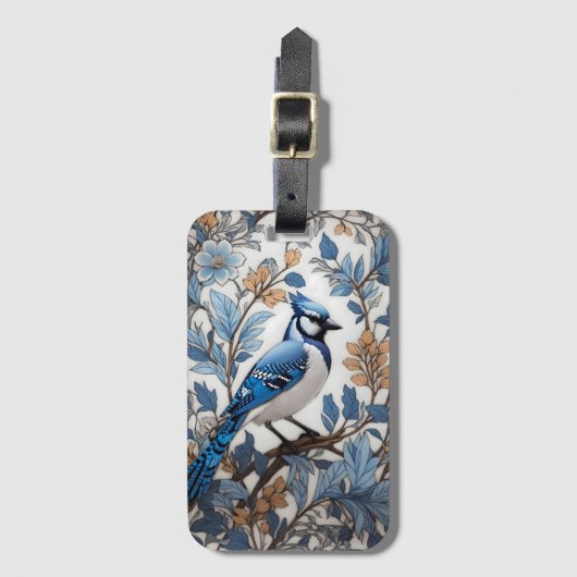 Elegant Blue Jay William Morris geïnspireerd Bagagelabel (Voorkant (verticaal))