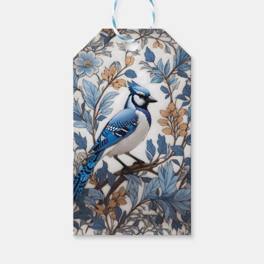 Elegant Blue Jay William Morris geïnspireerd Cadeaulabel (Voorkant)