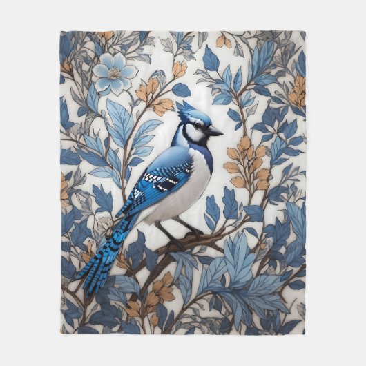 Elegant Blue Jay William Morris geïnspireerd Fleece Deken (Voorkant)