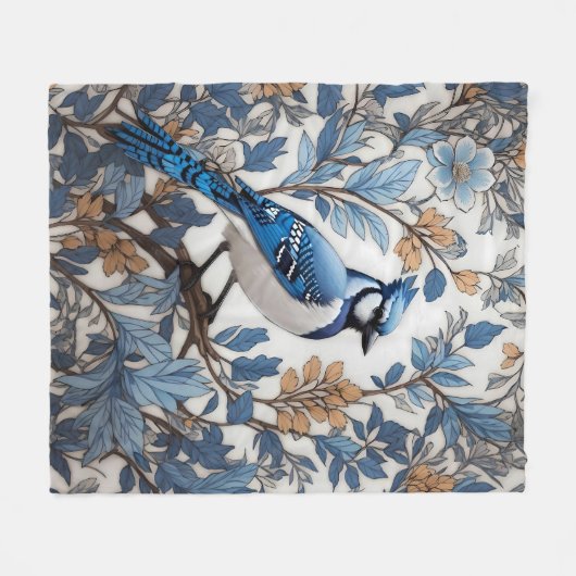 Elegant Blue Jay William Morris geïnspireerd Fleece Deken (Voorkant (Horizontaal))