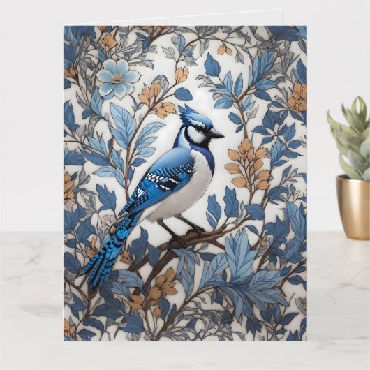 Elegant Blue Jay William Morris geïnspireerd Kaart (Kleine Plant)