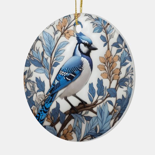 Elegant Blue Jay William Morris geïnspireerd Keramisch Ornament (Links)