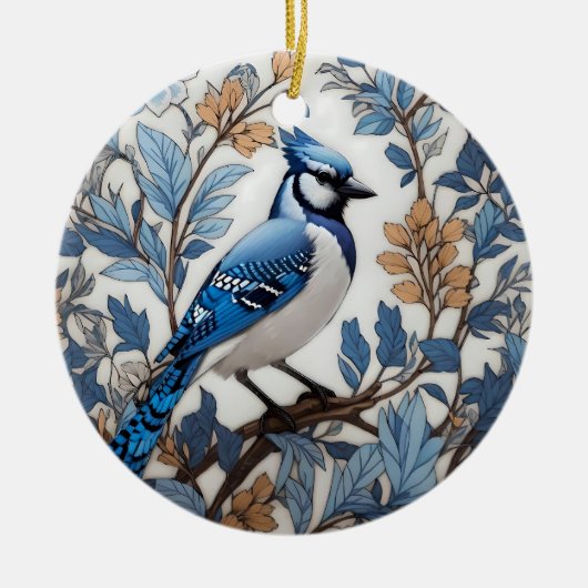 Elegant Blue Jay William Morris geïnspireerd Keramisch Ornament (Voorkant)