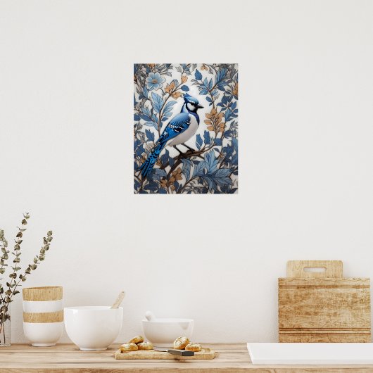 Elegant Blue Jay William Morris geïnspireerd Poster (Keuken)