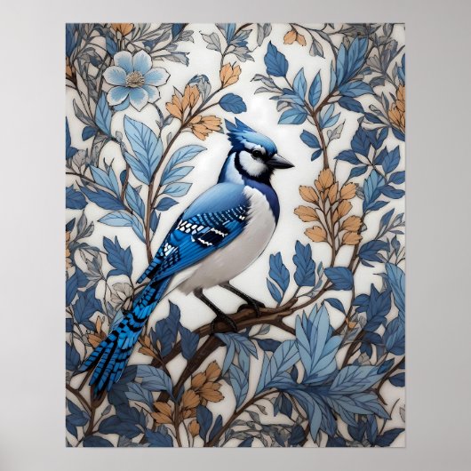 Elegant Blue Jay William Morris geïnspireerd Poster (Voorkant)