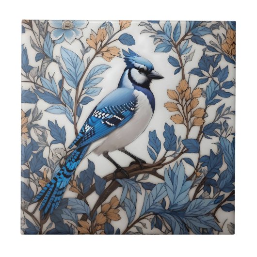 Elegant Blue Jay William Morris geïnspireerd Tegeltje (Voorkant)