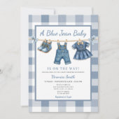 Elegant Blue Jean Clothesline Denim Baby Shower Kaart (Voorkant)