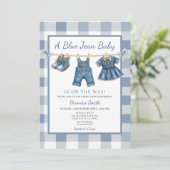 Elegant Blue Jean Clothesline Denim Baby Shower Kaart (Staand voorkant)