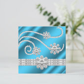 Elegant Blue Jewel diamant Silver Birthday Party Kaart (Staand voorkant)