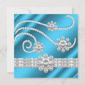 Elegant Blue Jewel diamant Silver Birthday Party Kaart (Voorkant)