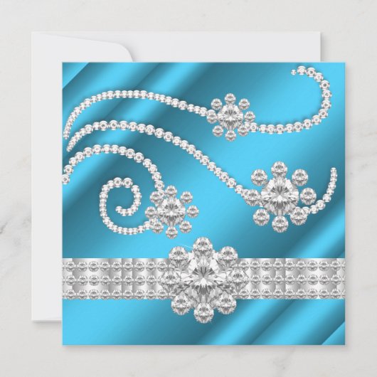Elegant Blue Jewel diamant Silver Birthday Party Kaart (Voorkant)