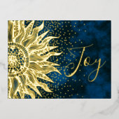 Elegant Blue Joy Boho Sun Mandala Kerstmis Gold Folie Feestdagen Briefkaart (Voorkant)