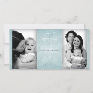 Elegant Blue "Joyeux Noël" fotokaart Feestdagenkaart