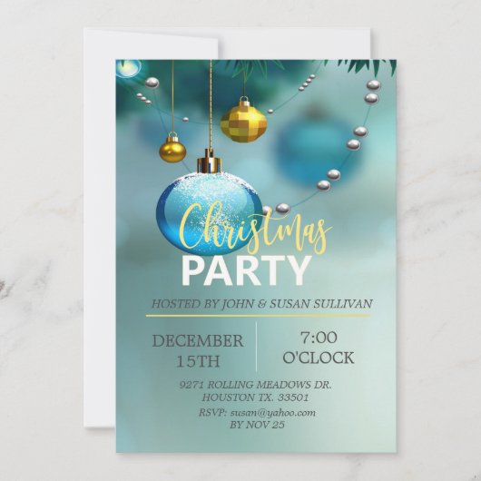 Elegant Blue Kerstmis Uitnodiging (Voorkant)