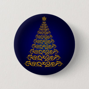 Elegant Blue KerstTree-Button Ronde Button 5,7 Cm