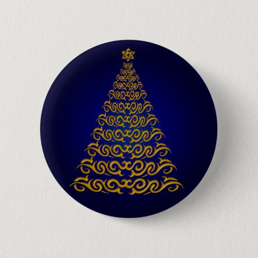 Elegant Blue KerstTree-Button Ronde Button 5,7 Cm (Voorkant)