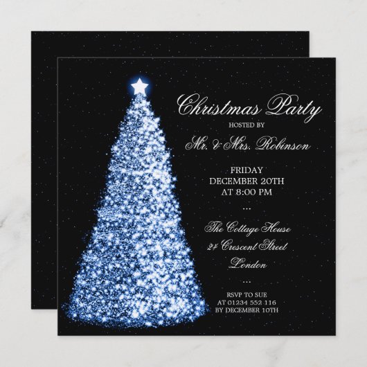 Elegant Blue KerstTree-feestdag Kaart (Voorkant / Achterkant)