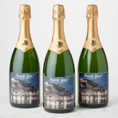 Elegant Blue Kroatisch stad 's nachts Sparkling Wijnetiket (Flessen)