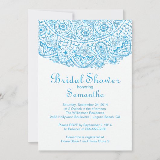Elegant Blue Lace Bridal Shower Kaart (Voorkant)