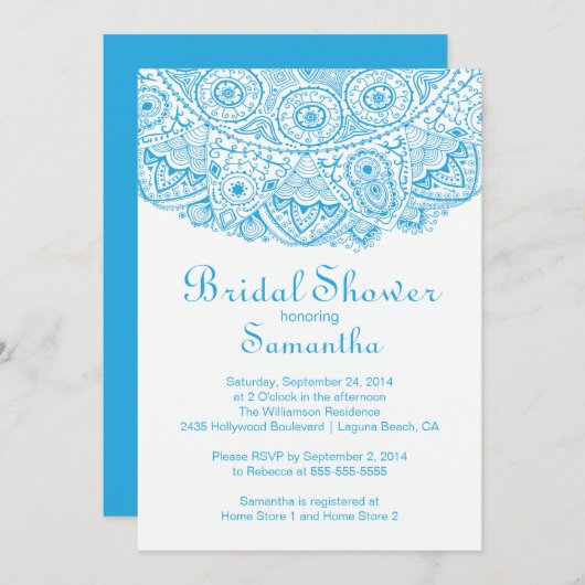 Elegant Blue Lace Bridal Shower Kaart (Voorkant / Achterkant)
